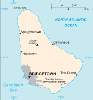Kaart van Barbados.